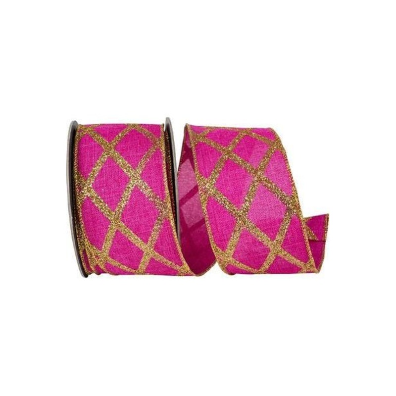 2.5in Lattice Diamond Glitter Ribbon: Fuchsia
