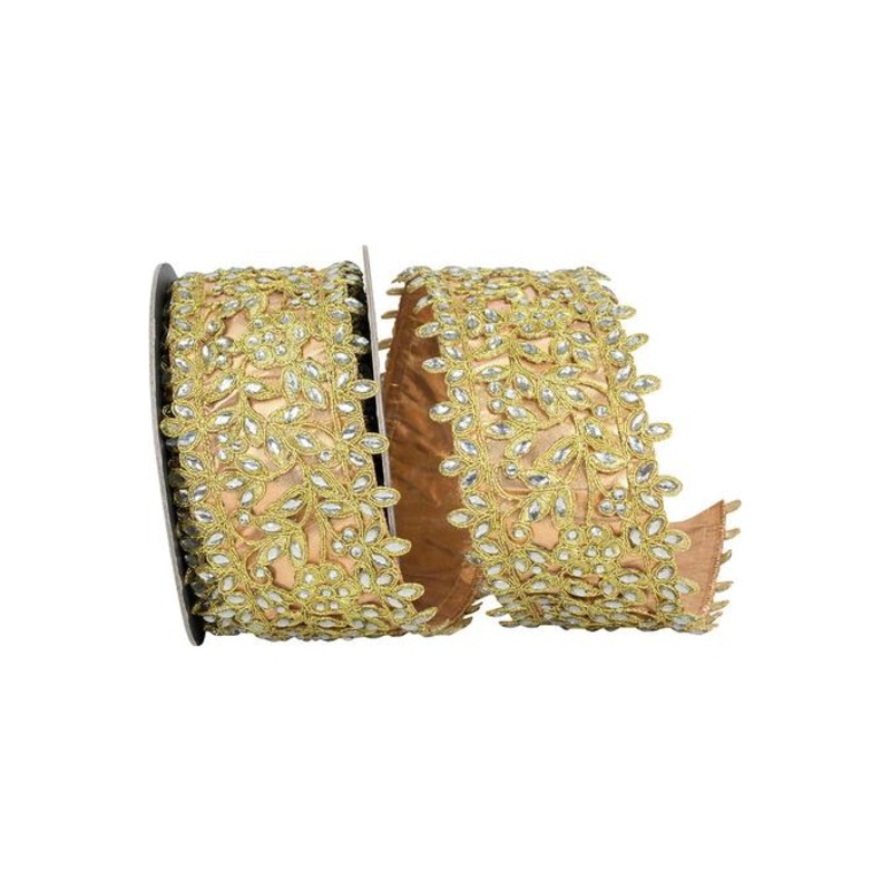4″ Jewel Embroidery Opulence Ribbon: Gold (5 Yards)