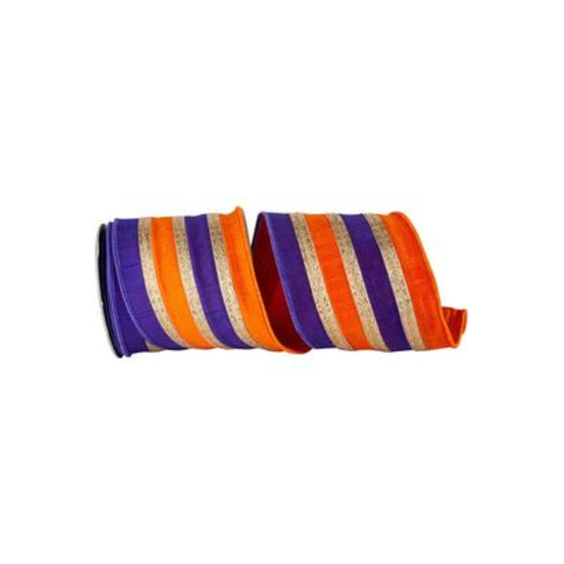 4″ Stripe Trimming Overlay Ribbon: Orange/Purple (5 Yards)