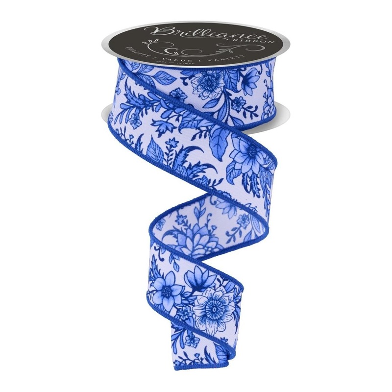 1.5″ Chinoiserie Floral Ribbon: Blue (10 Yards)