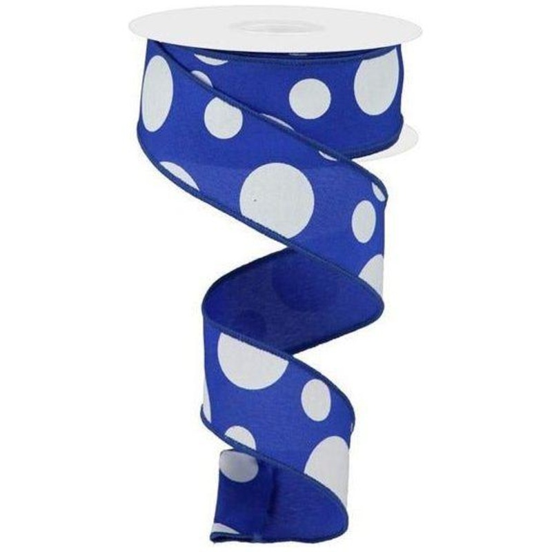 1.5″ Giant Three Size Polka Dot Ribbon: Royal Blue & White (10 Yards)