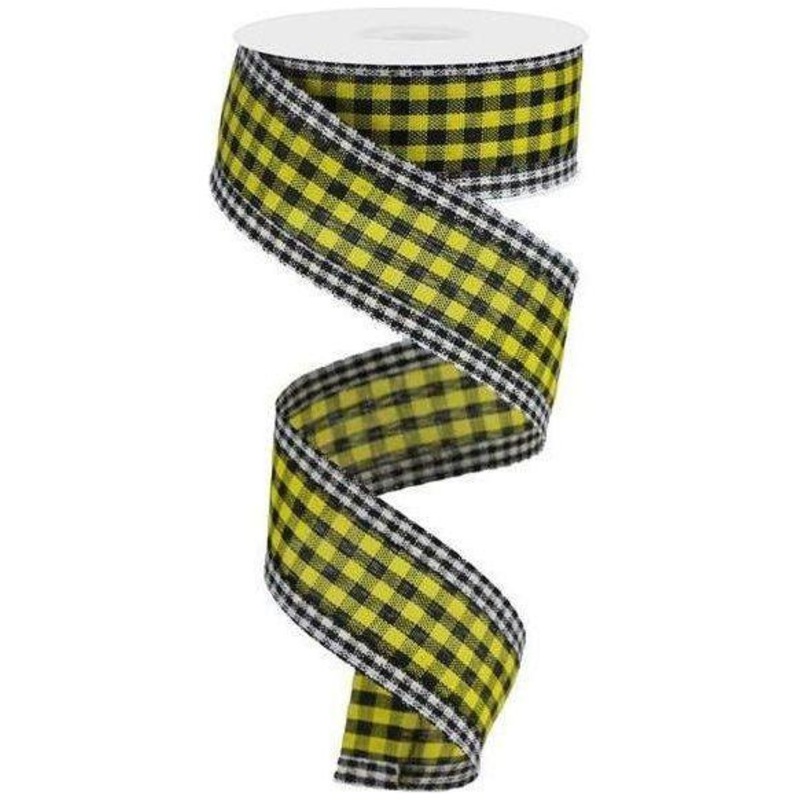 1.5″ Gingham Check Edge Ribbon: Yellow/Black (10 Yards)