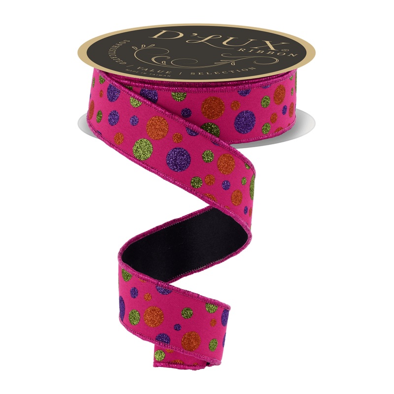 1.5 in Glitter Polka Dot Fused Ribbon: Hot Pink (10 Yards)
