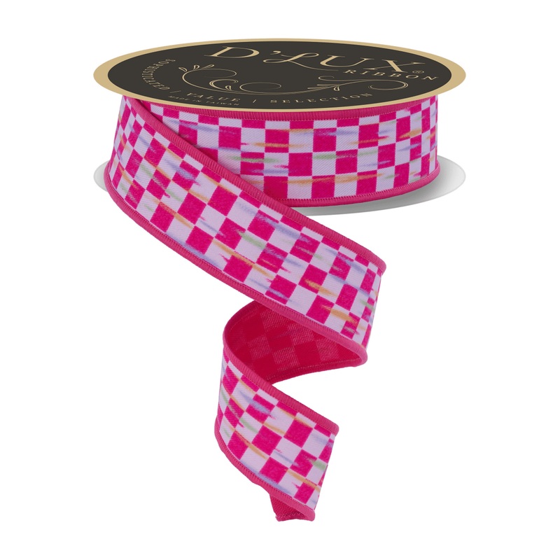 1.5 in Mini Antique Diamond Fused Ribbon: Hot Pink (10 Yards)