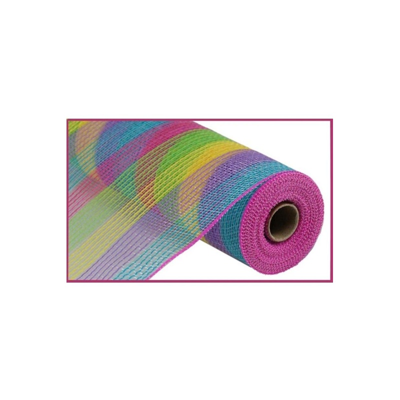 10.25″ Faux Jute Small Stripe Mesh Ribbon: Hot Pink, Lavender, Green, Yellow, Turquoise (10 Yards)