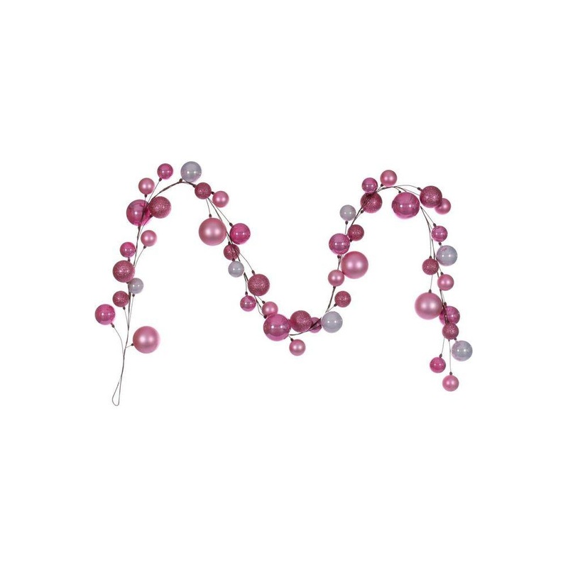 10′ Pink Assorted Finish Branch Ball Ornament Garland