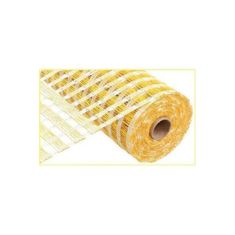 10″ Poly Burlap Check Mesh Ribbon: Yellow & Cream