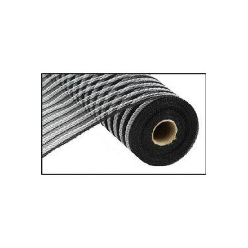 10″ Poly Jute Deco Mesh: Black & White Stripe (10 Yards)