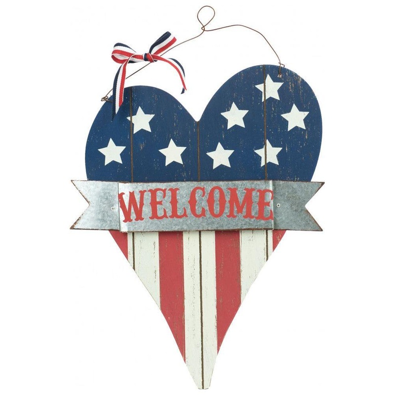 14in July Fourth Heart Welcome Sign