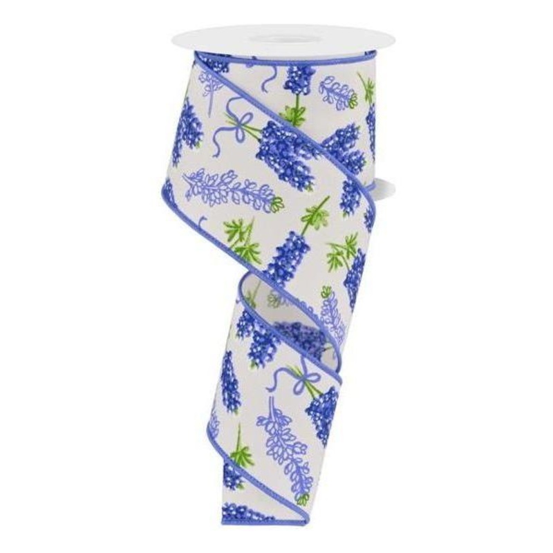 2.5″ Bluebonnets Pattern Ribbon: Ivory (10 Yards)