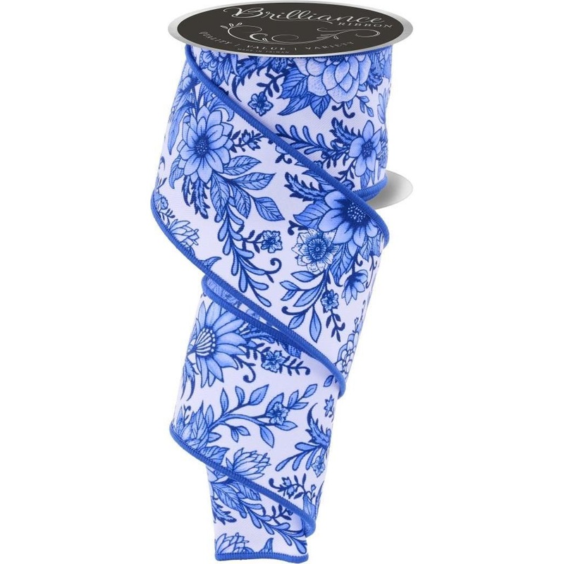 2.5″ Chinoiserie Floral Ribbon: Blue (10 Yards)