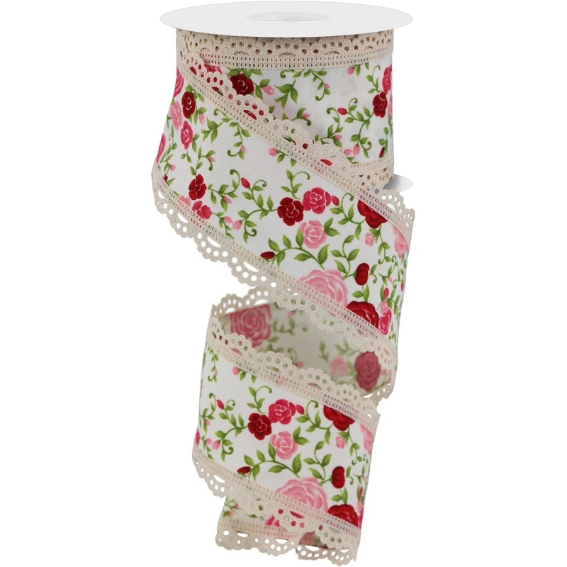 2.5″ Floral Lace Ribbon: Ivory (10 Yards)