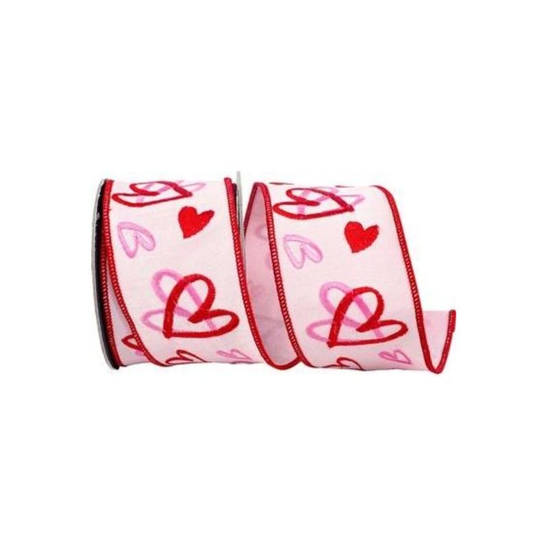 2.5″ Hearts Tangle Dupioni Ribbon: Pink (5 Yards)