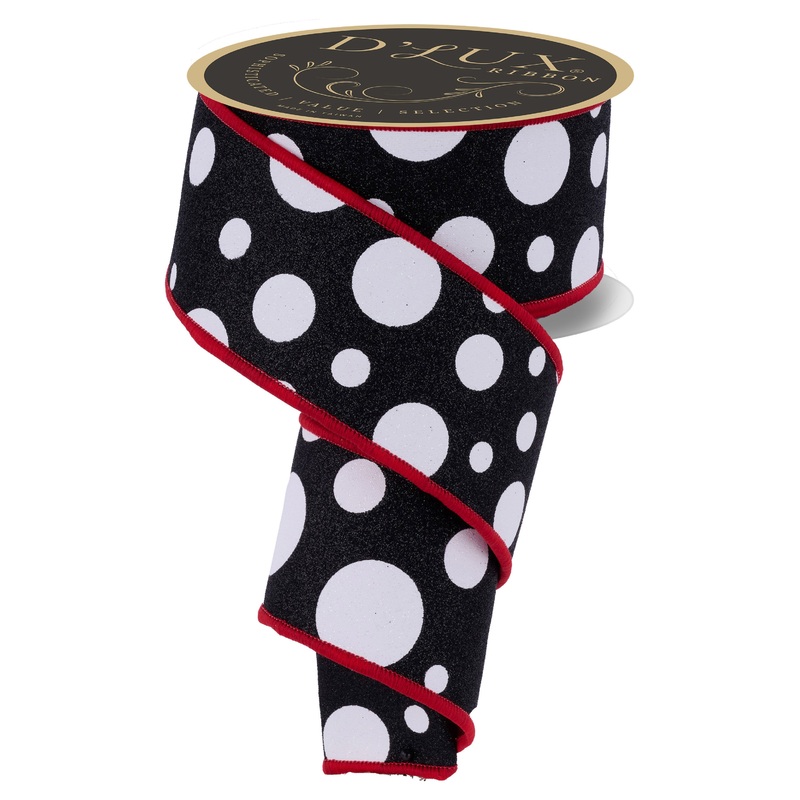 2.5 in Giant Polka Dot Fused Ribbon: Black/Red (10 Yards)