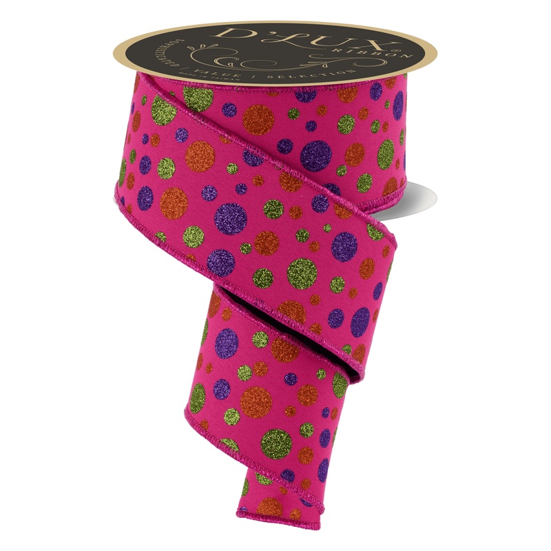 2.5 in Glitter Polka Dot Fused Ribbon: Hot Pink (10 Yards)