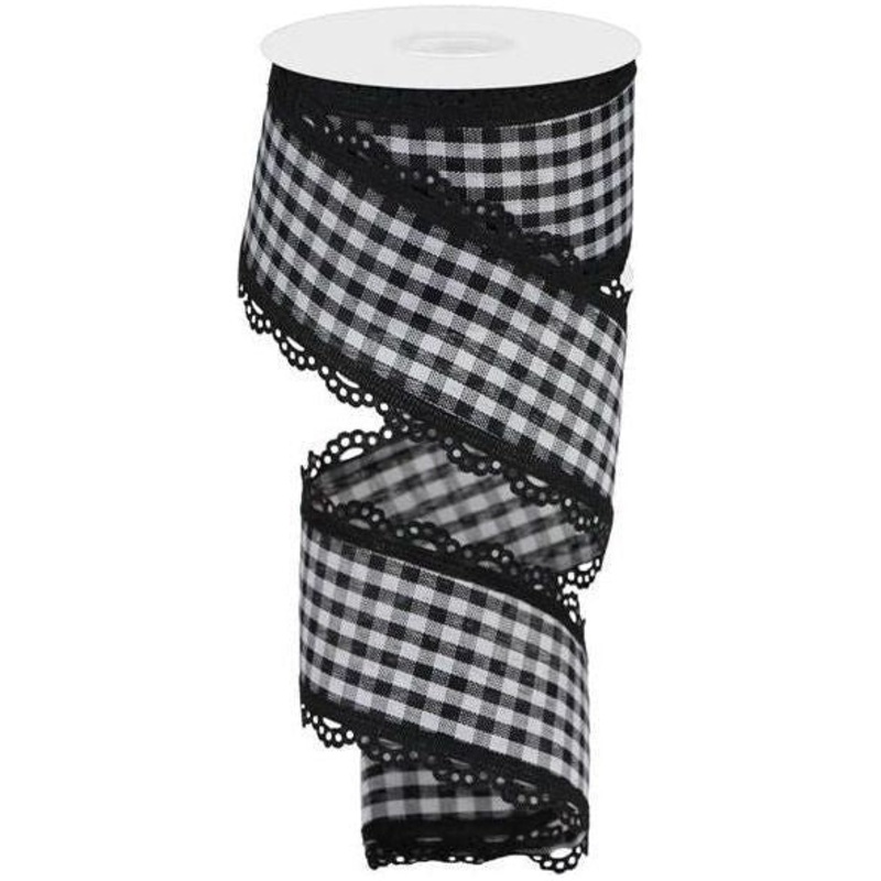 2.5″ Scalloped Edge Gingham Ribbon: Black (10 Yard)