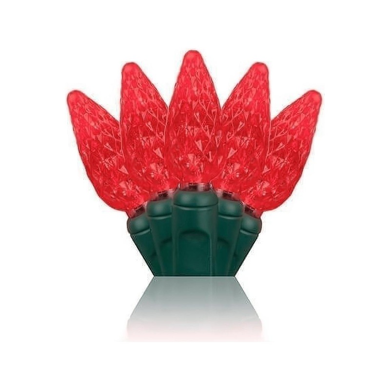 C6 Red LED Christmas Lights, 50 Bulbs