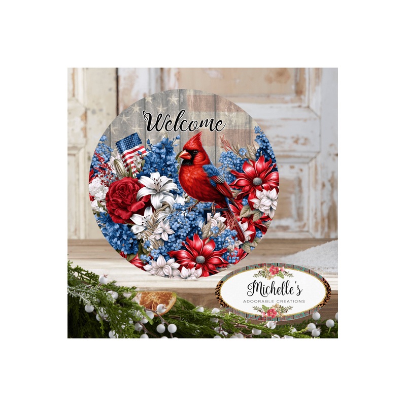 Patriotic Welcome Floral Cardinal Sign