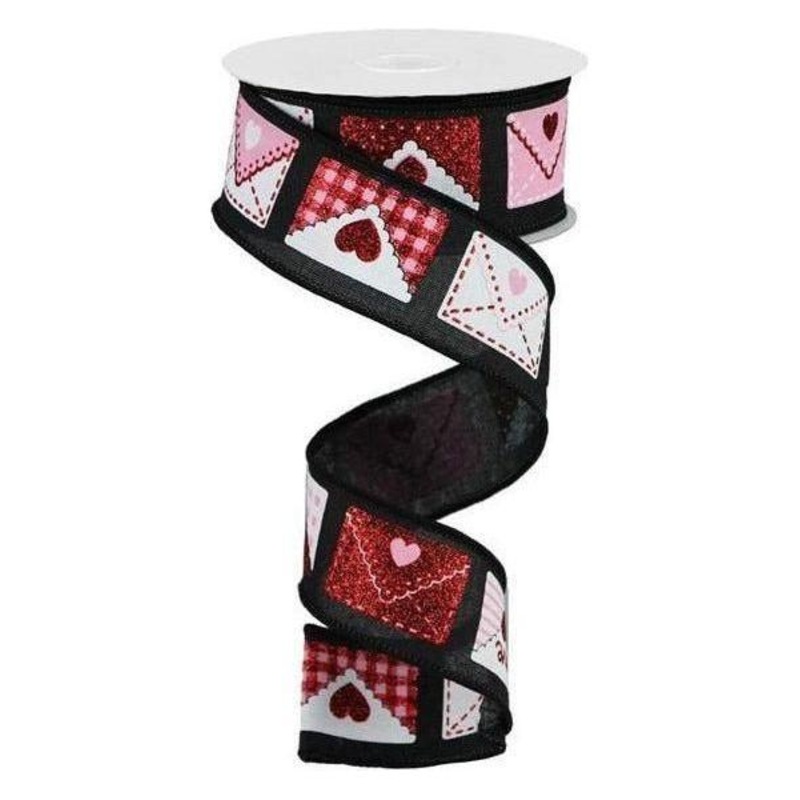 1.5″ Love Letters Royal Ribbon: Black (10 Yards)