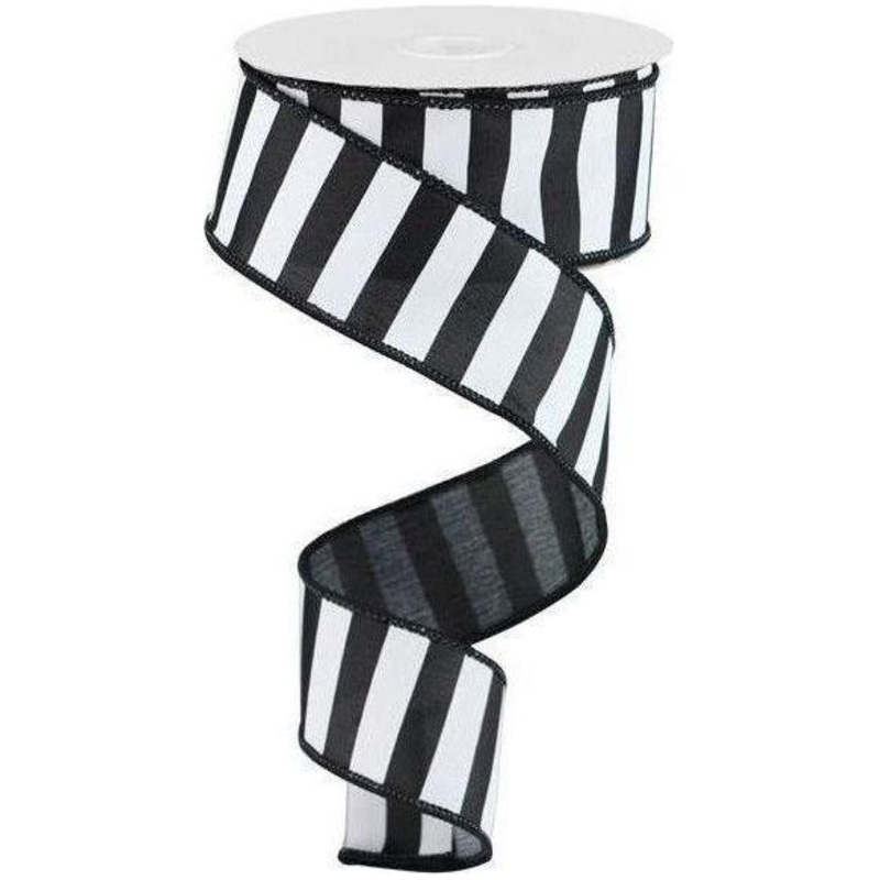 1.5″ Medium Horizontal Stripe Ribbon: Black & White (10 Yards)