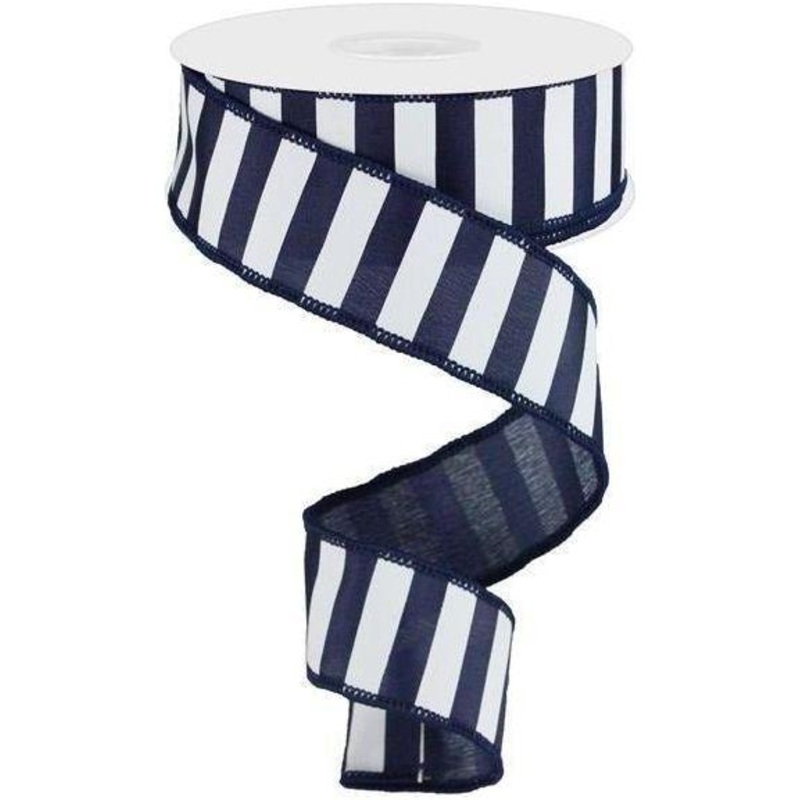 1.5″ Medium Horizontal Stripe Ribbon: Navy Blue & White (10 Yards)