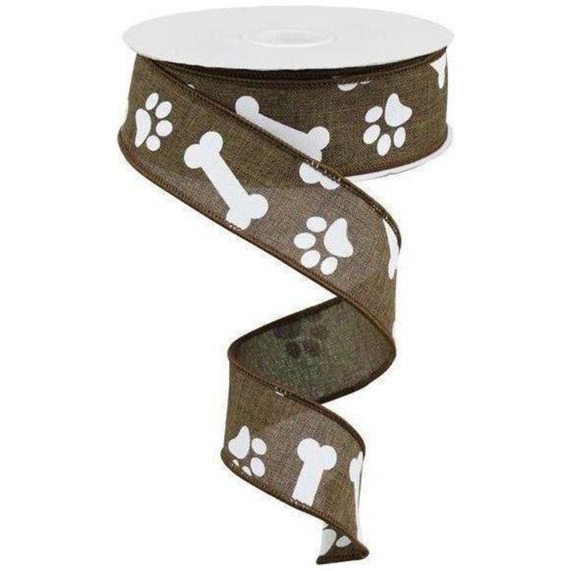 1.5″ Paw Print Royal Ribbon: Brown (10 Yards)