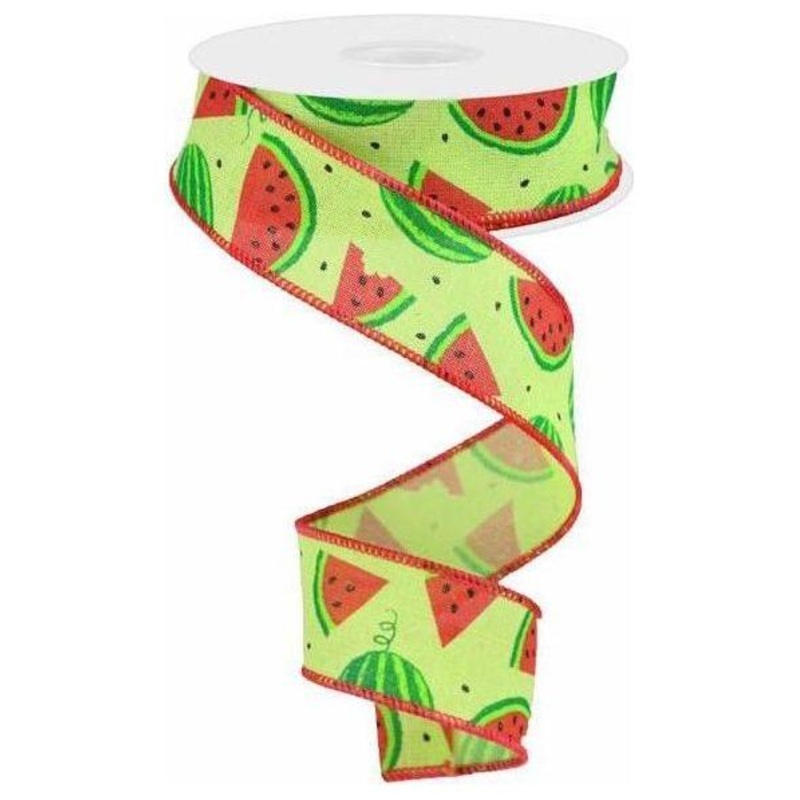 1.5″ Watermelon Slices Canvas Ribbon: Bright Green (10 Yards)