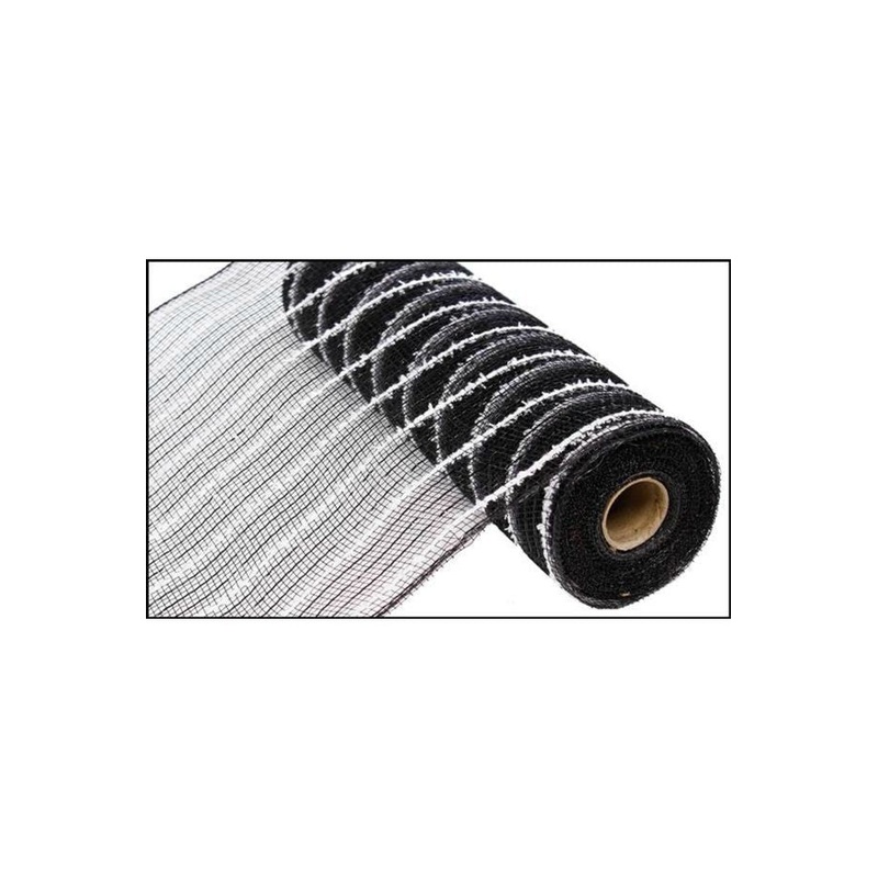 10.25″ Metallic Cotton Drift Mesh Ribbon: Black (10 Yards)