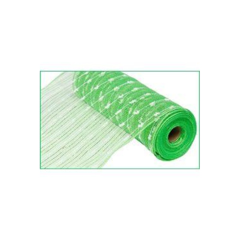 10.5″ Metallic Cotton Ball Mesh Ribbon: Lime Green/White (10 Yards)