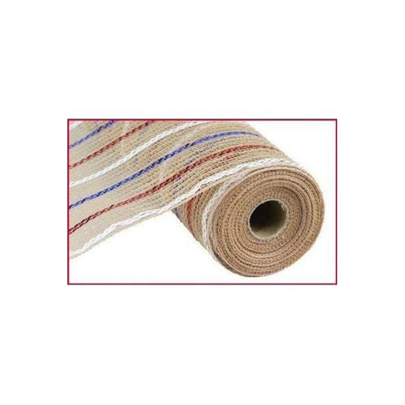 10″ Poly Jute Metallic Mesh Ribbon: Red, White & Blue