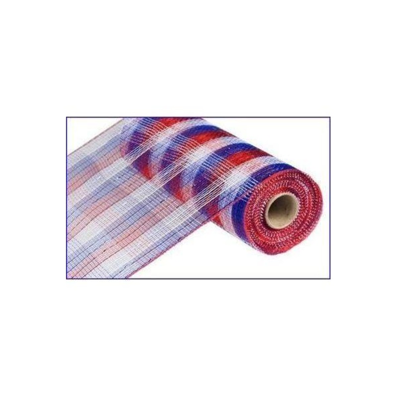 10″ Red White Blue Plaid Poly Deco Mesh Ribbon