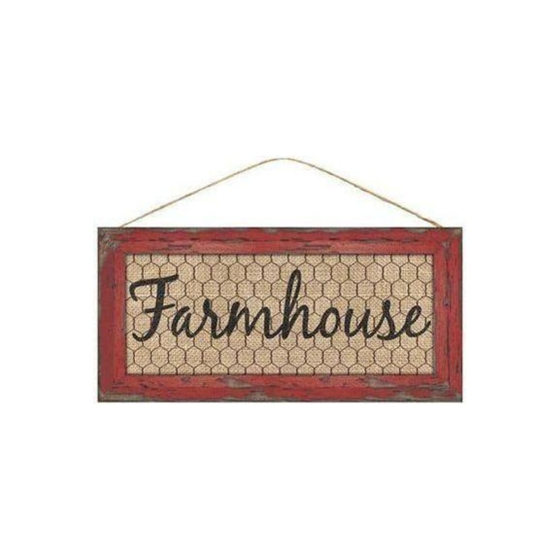 12″ Wooden Sign: Farmhouse (Red)