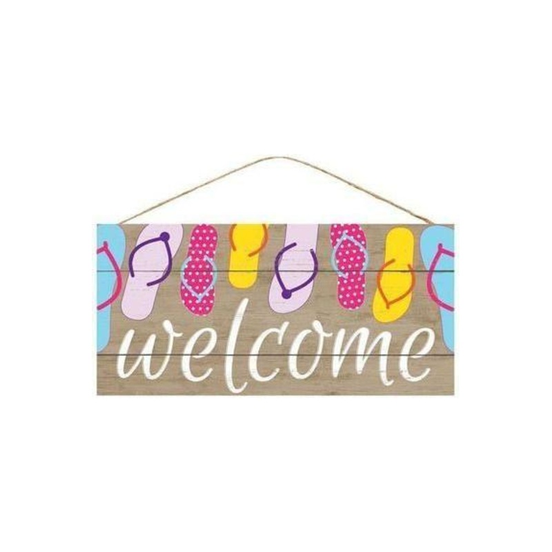 12″ Wooden Sign: Welcome/Flip Flops