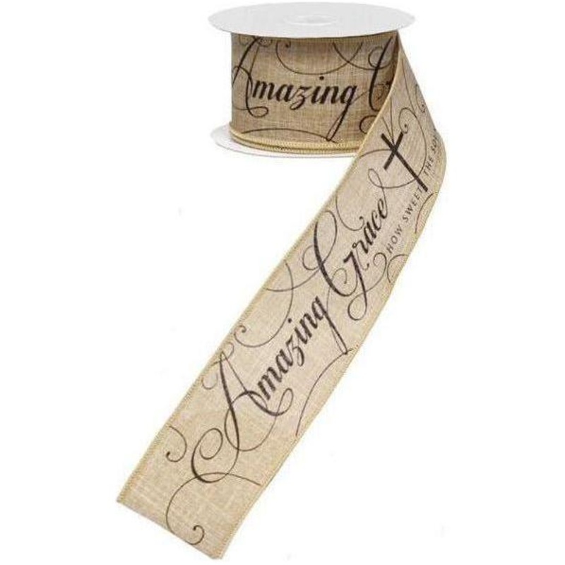 2.5″ Amazing Grace Ribbon: Beige & Black (10 Yards)
