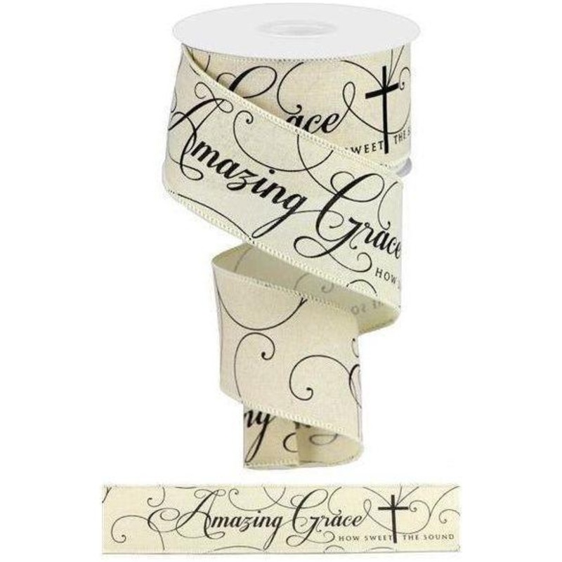 2.5″ Amazing Grace Ribbon: Cream & Black (10 Yards)
