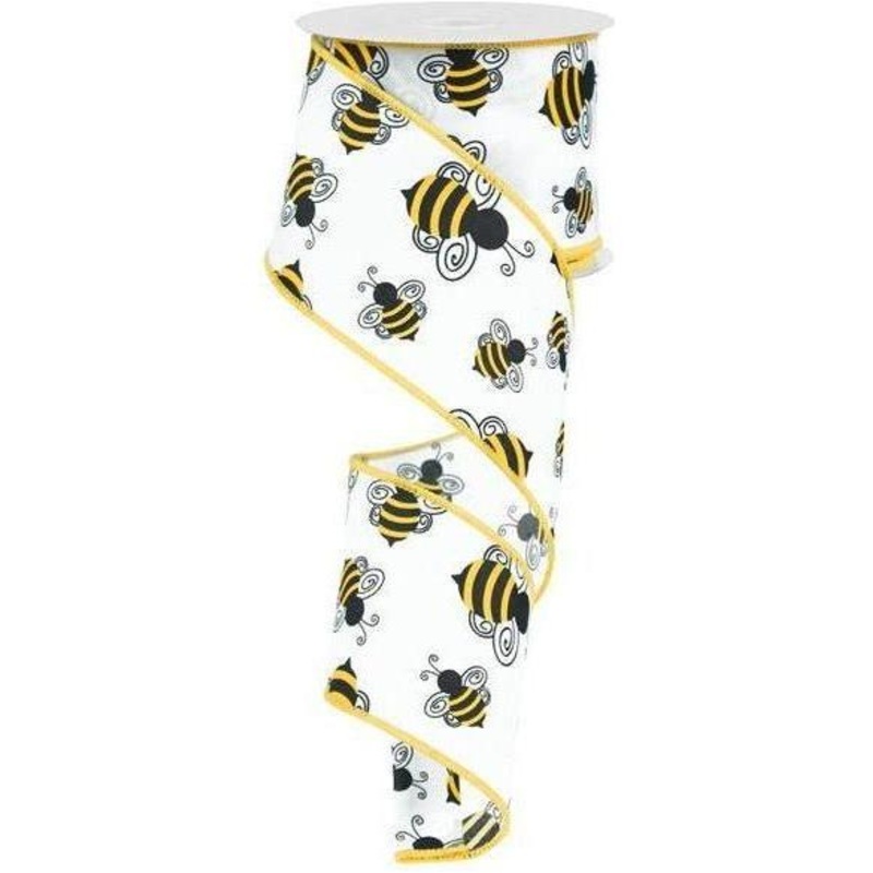 2.5″ Bumble Bee Ribbon: White Satin (10 Yards)