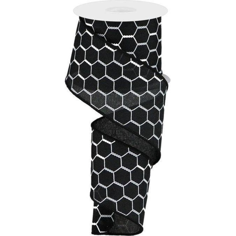 2.5″ Chicken Wire Ribbon: Black & White (10 Yards)