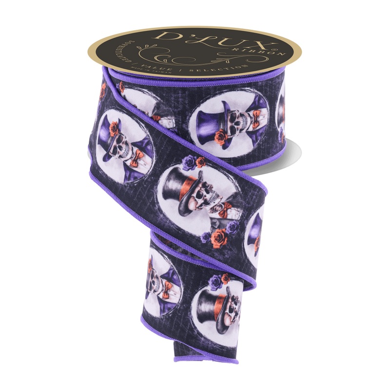 2.5″ D’Lux  Skeleton Portraits Fused Ribbon: Purple (10 Yards)