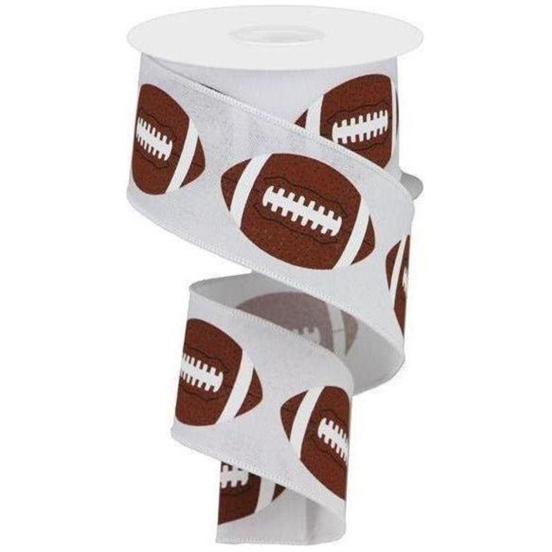 2.5″ Football Royal Ribbon: White (10 Yards)