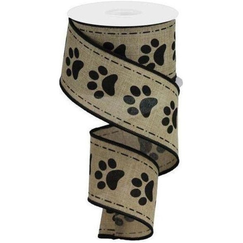2.5″ Large Paw Print Royal Ribbon: Light Beige (10 Yards)