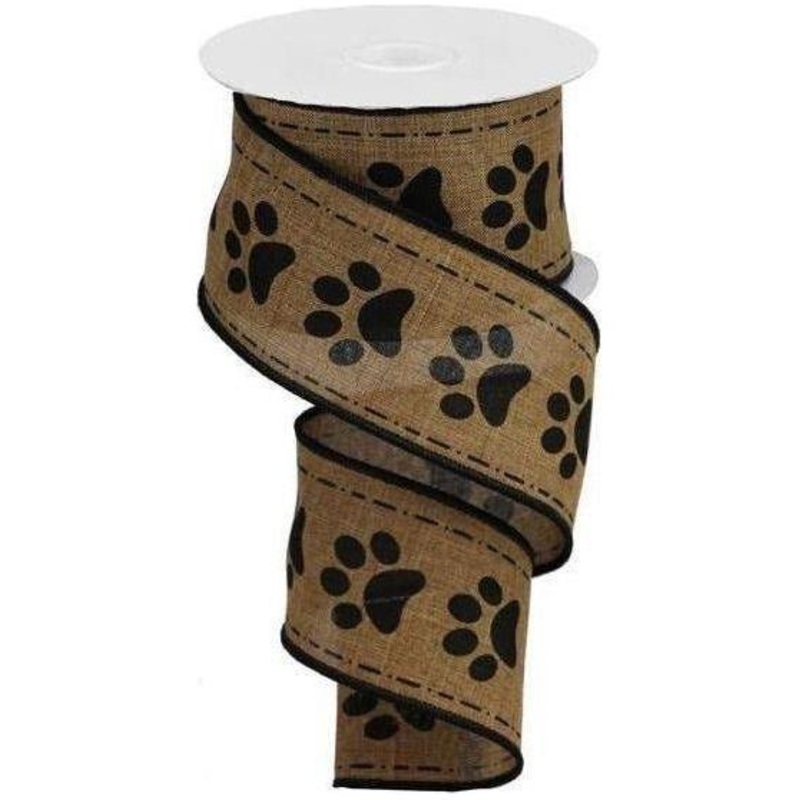 2.5″ Large Paw Print Royal Ribbon: Tan (10 Yards)