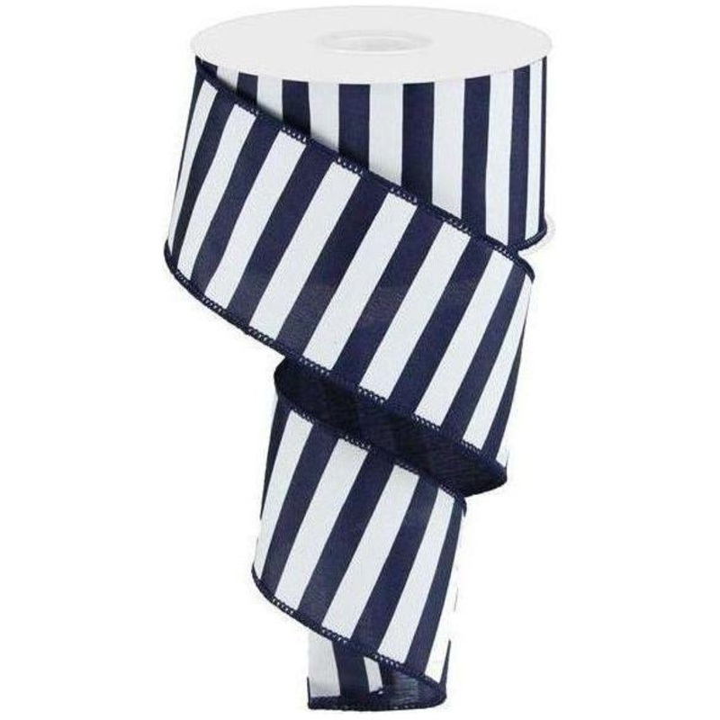 2.5″ Medium Horizontal Stripe Ribbon: Navy Blue & White (10 Yards)