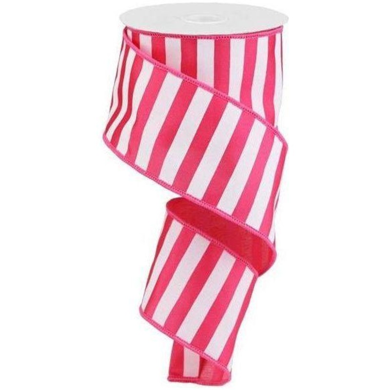 2.5″ Medium Horizontal Stripe Ribbon: Pink & White (10 Yards)
