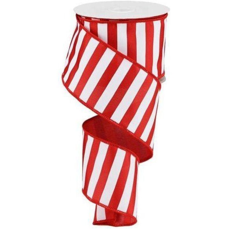 2.5″ Medium Horizontal Stripe Ribbon: Red & White (10 Yards)