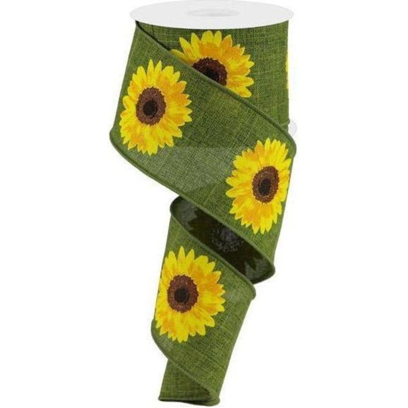 2.5″ Moss Green Sunflower Ribbon