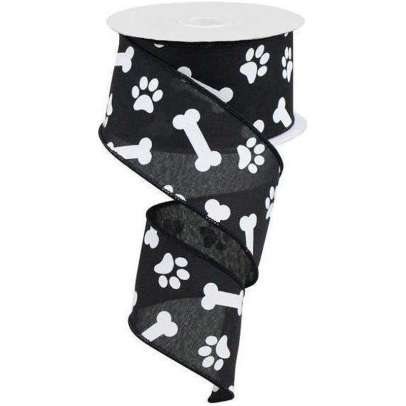 2.5″ Paw Print Royal Ribbon: Black (10 Yards)