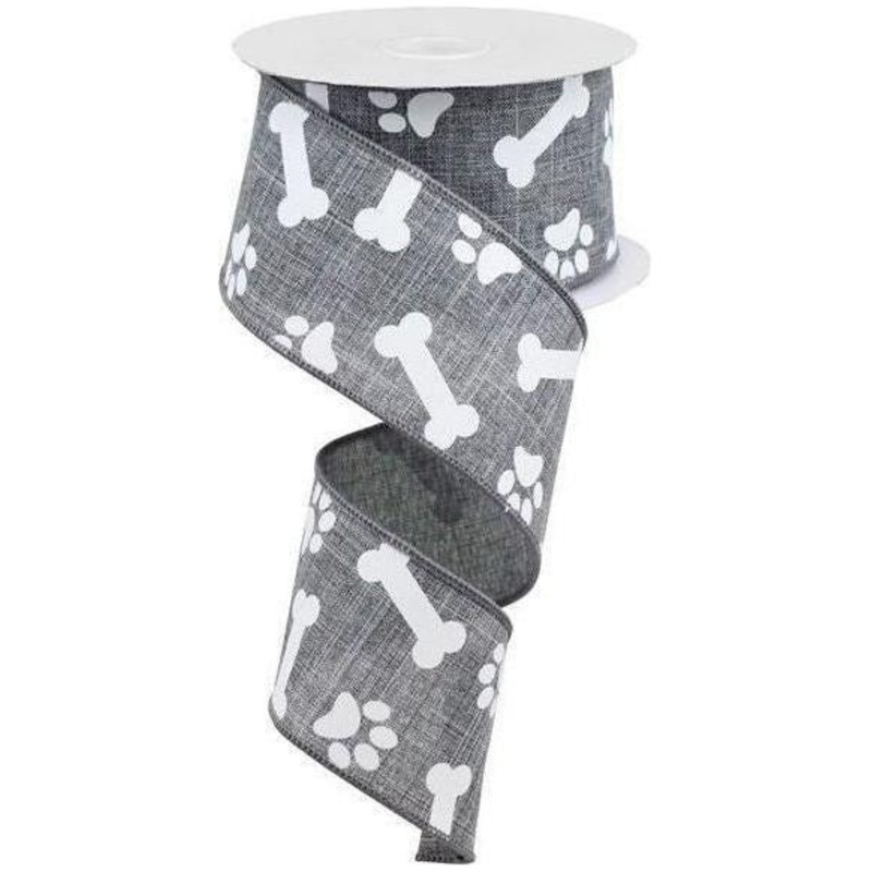 2.5″ Paw Print Royal Ribbon: Grey (10 Yards)
