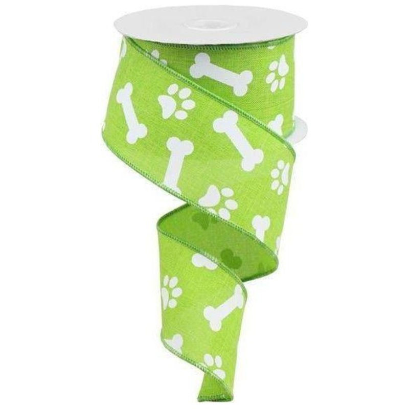 2.5″ Paw Print Royal Ribbon: Lime Green (10 Yards)
