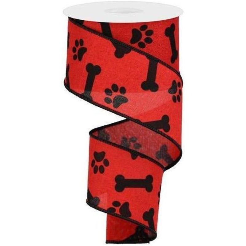 2.5″ Paw Print Royal Ribbon: Red & Black (10 Yards)