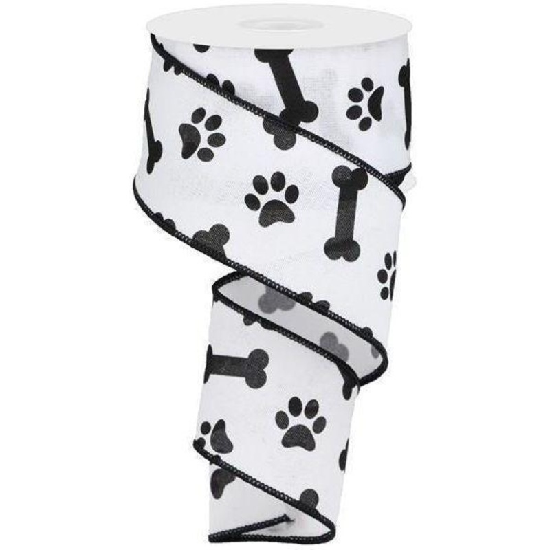 2.5″ Paw Print Royal Ribbon: White (10 Yards)